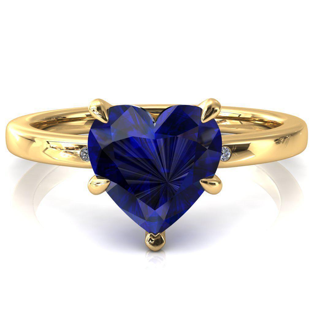 European Engagement Ring - Blue Sapphire Heart Shape Diamond Butterfly  Bridal Set in 14K Pink Gold - ER334HSBSBSPG